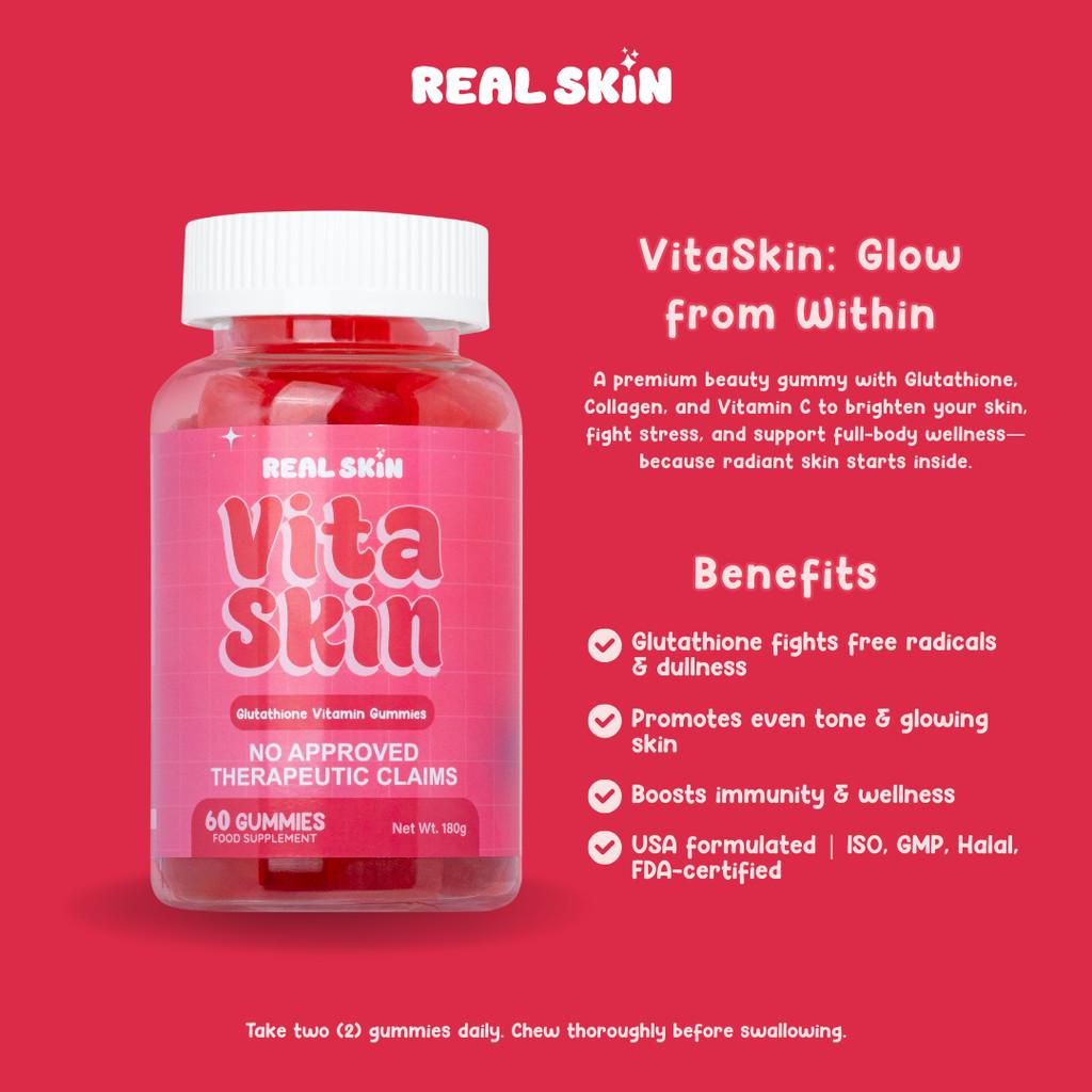RealSkin Vita Glow Kit - VitaSkin Pouch/Bottle with Glutathione Gummies & Real Skin Carrot Soap with Free Mesh Bag - FDA Approved FR-4000011640534 - Healthcare, Supplement