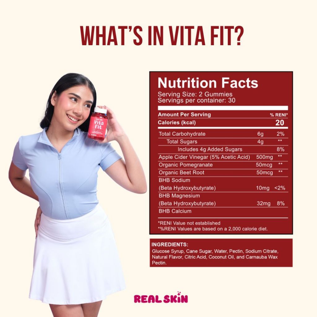 Real Skin VitaFit Apple Cider Vinegar Gummies - All Natural, FDA Approved and HALAL Certified Keto-Friendly Vitamin
