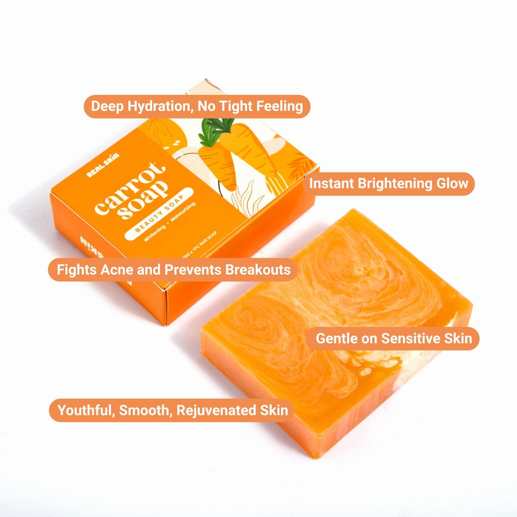 Real Skin Carrot Soap - Whitening and Moisturizing Soap with Free Mesh