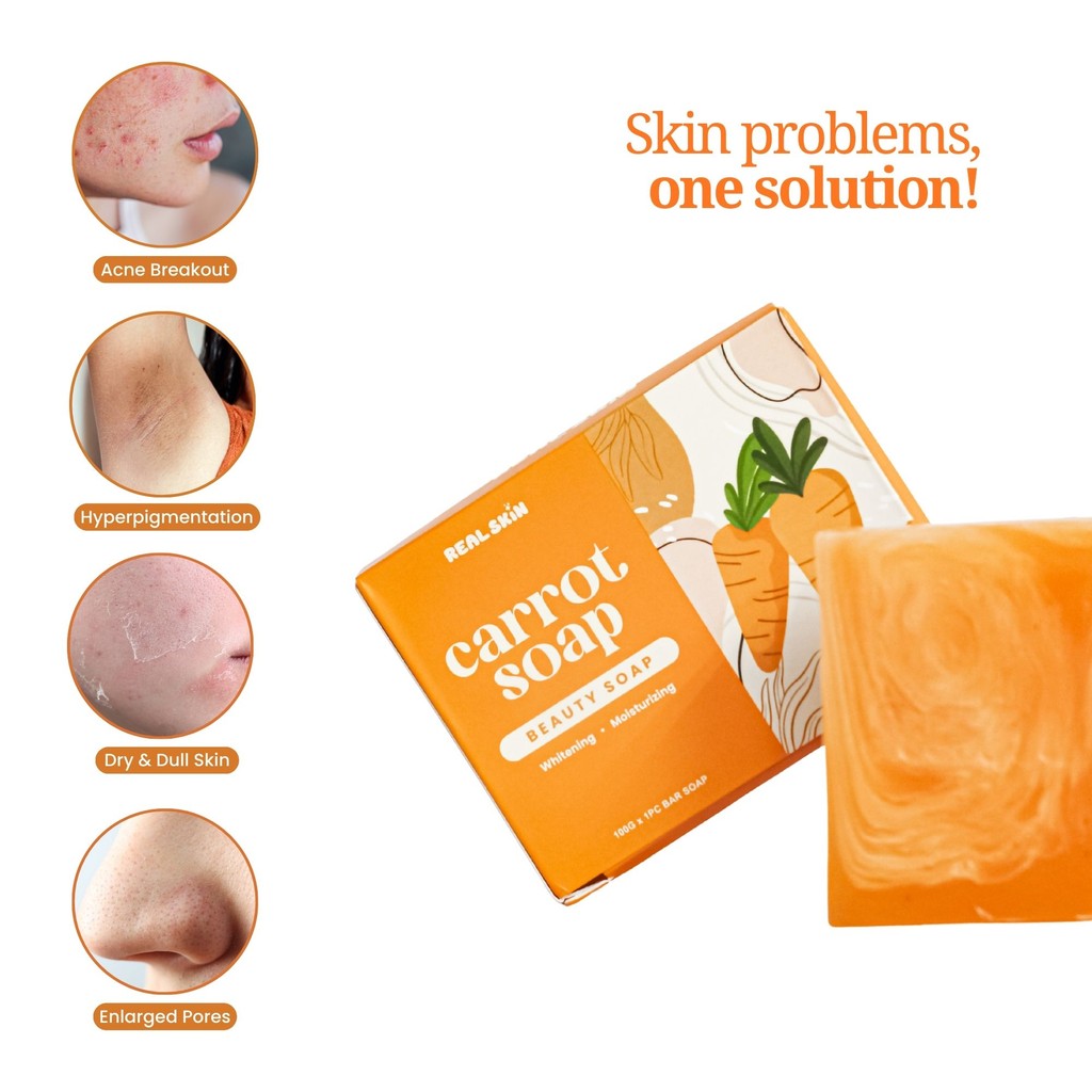Real Skin Carrot Soap - Whitening and Moisturizing Soap with Free Mesh