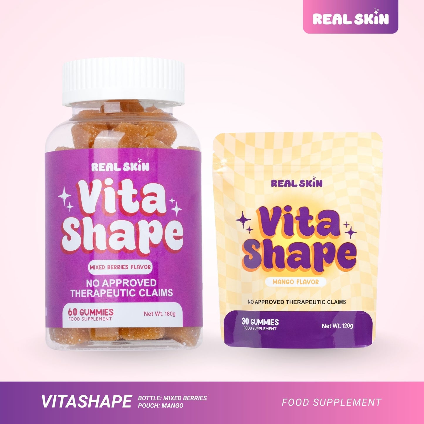Real Skin VitaShape Gummies in Mixed Berries / Mango  - All Natural and FDA Approved and HALAL certified gummies Supplement Healthcare
