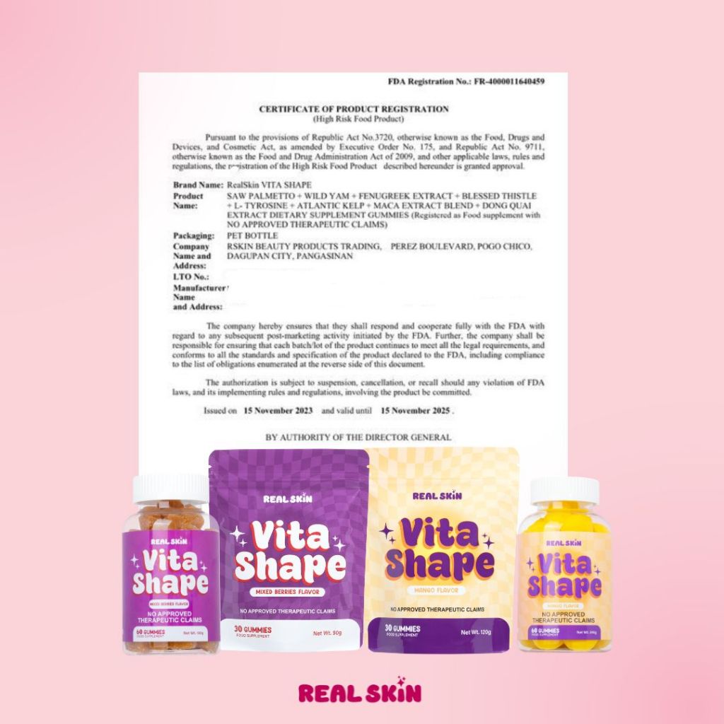 Real Skin VitaShape Gummies in Mixed Berries / Mango  - All Natural and FDA Approved and HALAL certified gummies Supplement Healthcare