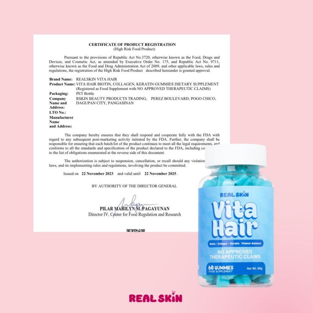Real Skin VitaHair Gummies - All Natural, FDA Approved and HALAL Certified Vitamins with Biotin, Collagen and Keratin for Hair, Skin, and Nails