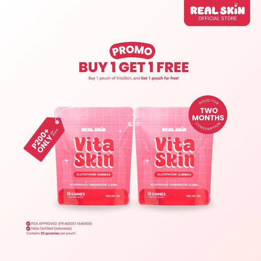 Real Skin VitaSkin Gluta Gummies - Buy 1 Take 1 Pouch, 60 Pcs Total, All Natural and FDA Approved Skin Brightening Vitamins with Marine Collagen Glutathione Vitamin C Food Supplement