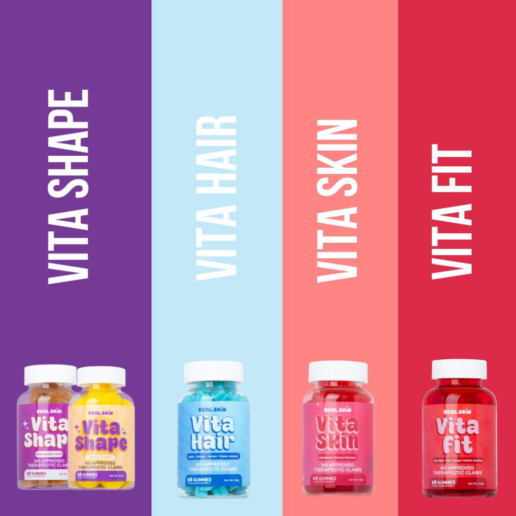 Real Skin VitaSkin Gluta Gummies - All Natural and FDA Approved Skin Brightening Vitamins with Marine Collagen Glutathione Vitamin C Food Supplement